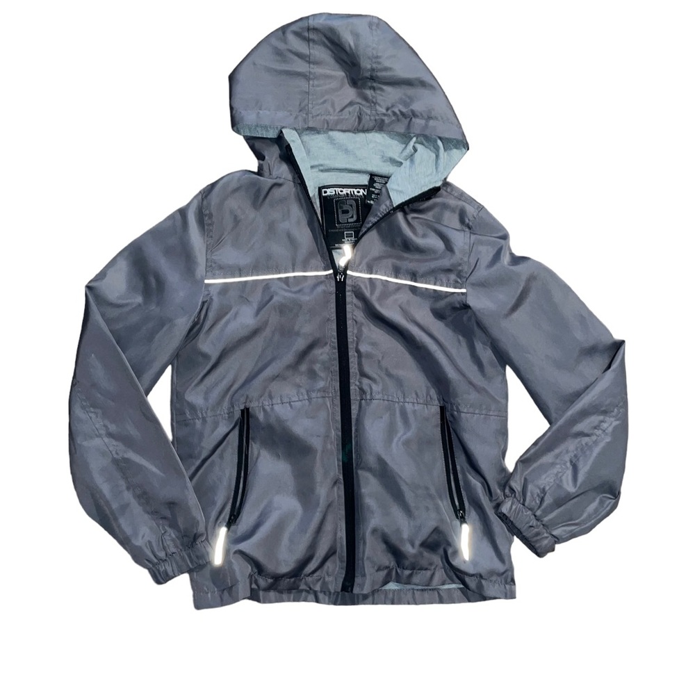 Distortion Grey Lightly Lines Zip up Windbreaker Hoodie Jacket Kids Size M 10/12
